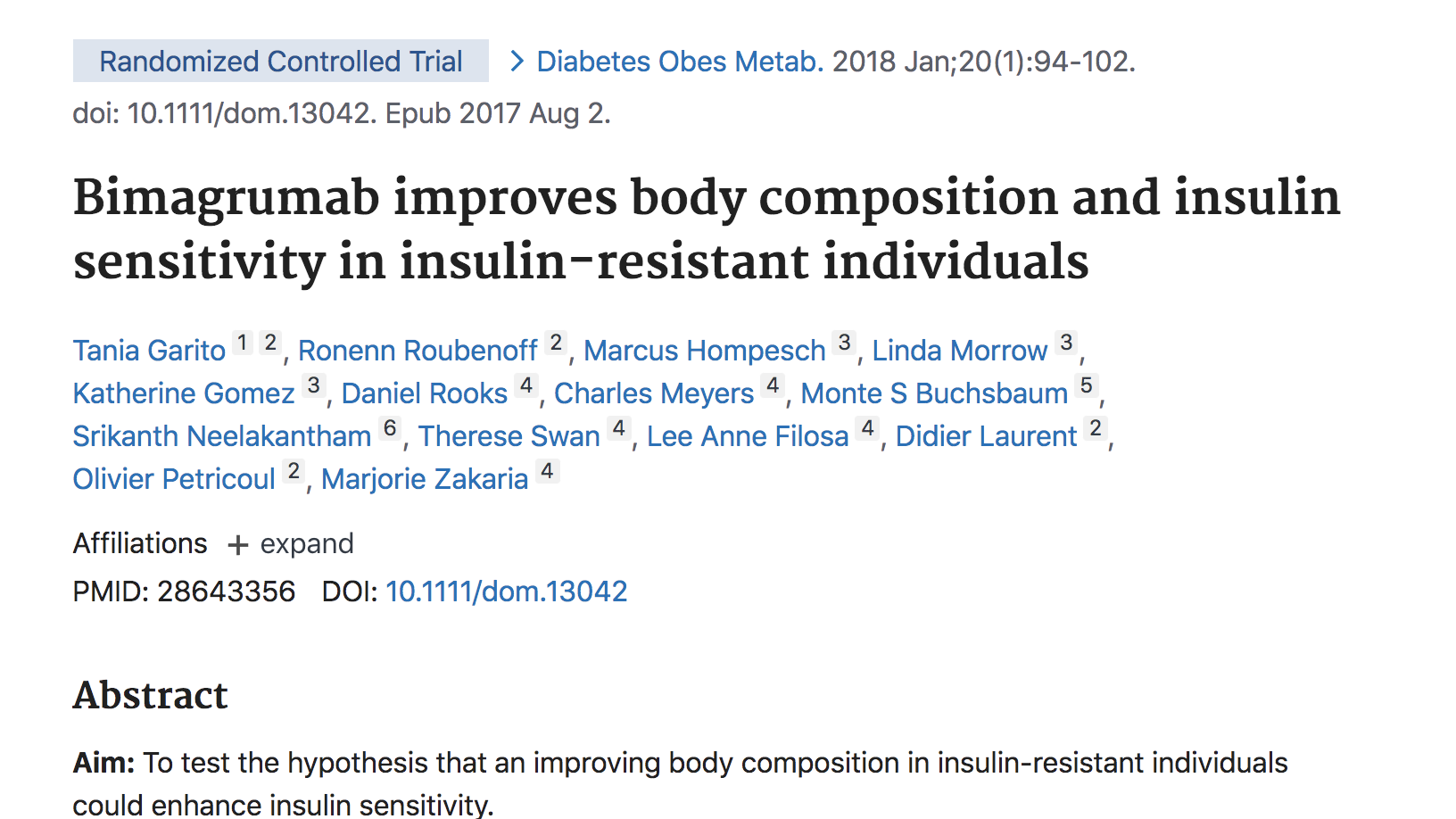 image of Bimagrumab improves body composition and insulin sensitivity in insulin-resistant individuals.