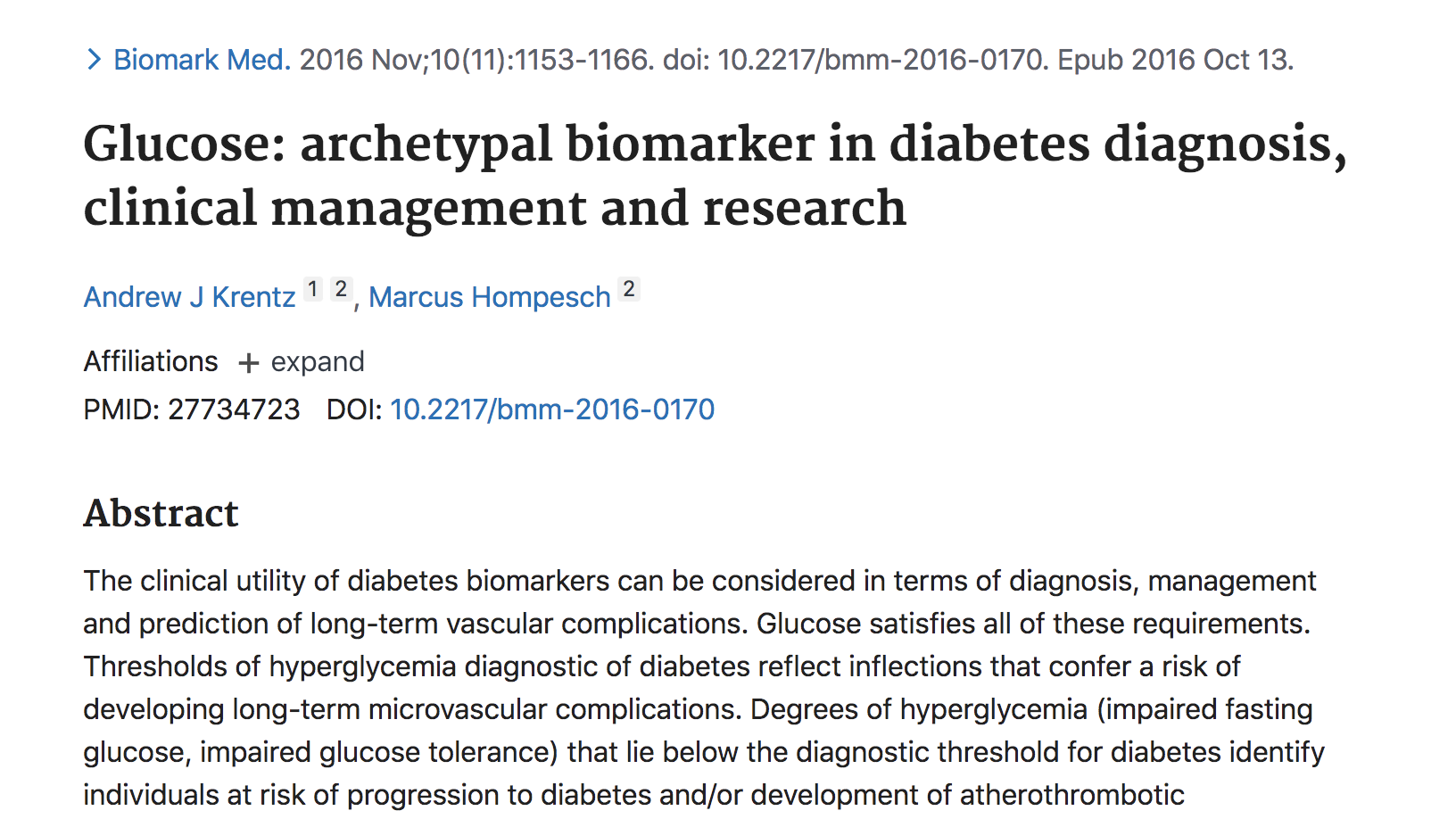 image of Glucose: archetypal biomarker in diabetes diagnosis, clinical management and research.
