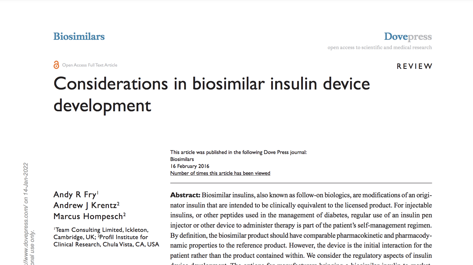 image of Considerations in biosimilar insulin device development