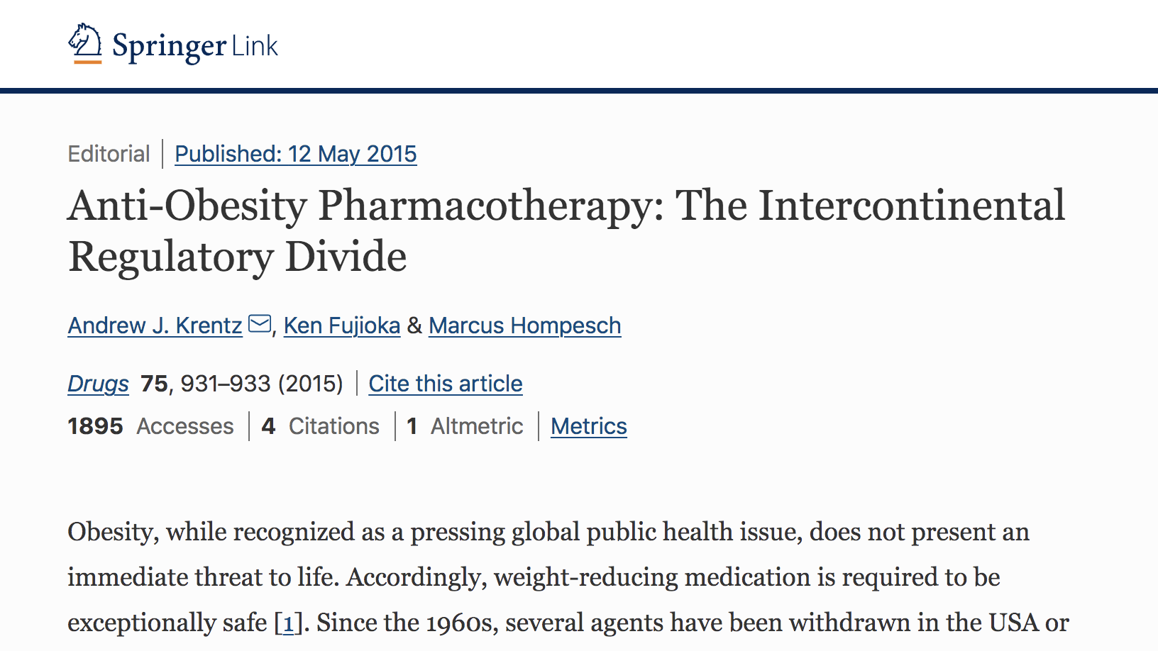 Anti-Obesity Pharmacotherapy: The Intercontinental Regulatory Divide thumbnail