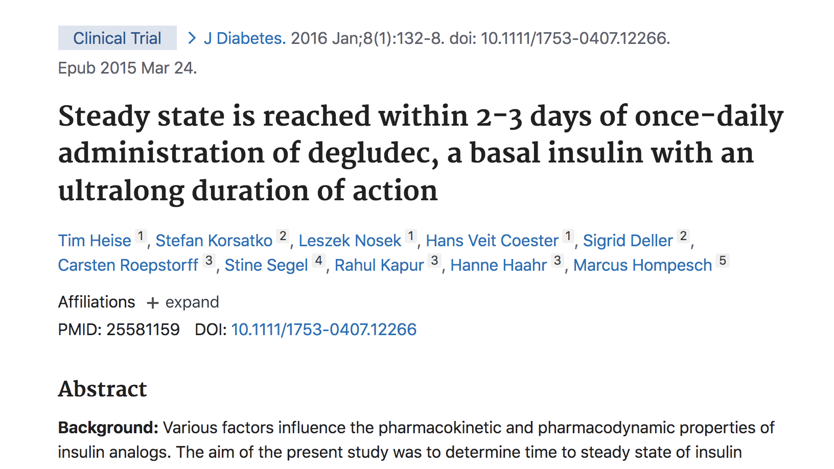 Steady state is reached within two to three days of once-daily administration of degludec, a basal insulin with an ultra-long duration of action thumbnail