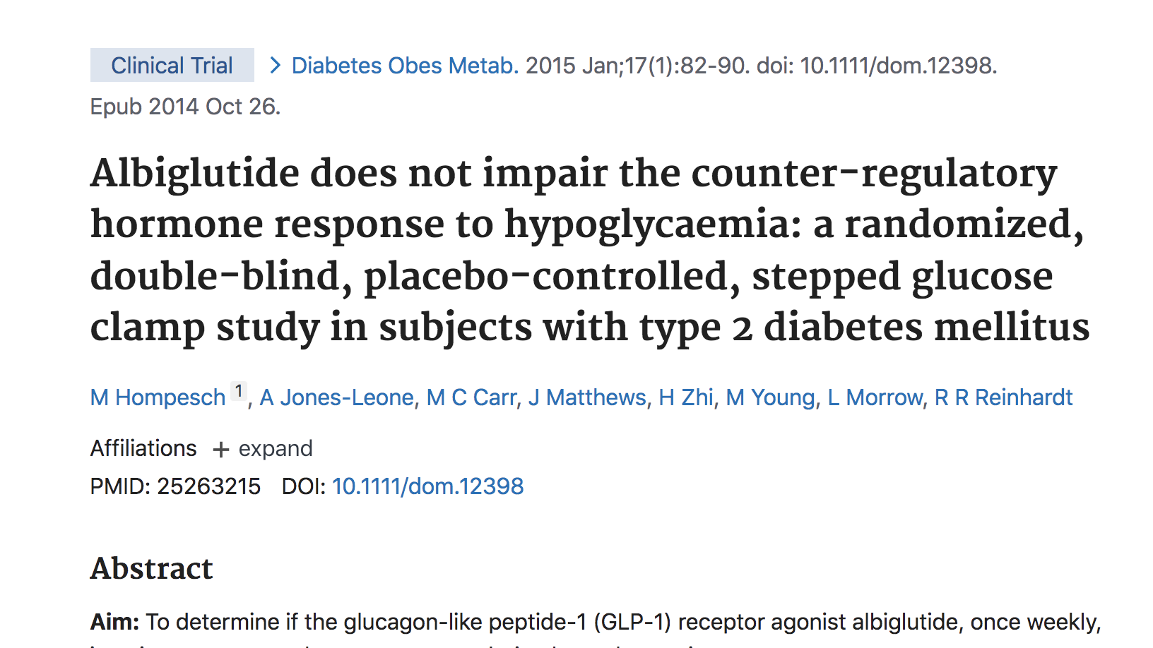 Albiglutide does not impair the counter-regulatory hormone response to hypoglycaemia: a randomized, double-blind, placebo-controlled, stepped glucose clamp study in subjects with type 2 thumbnail