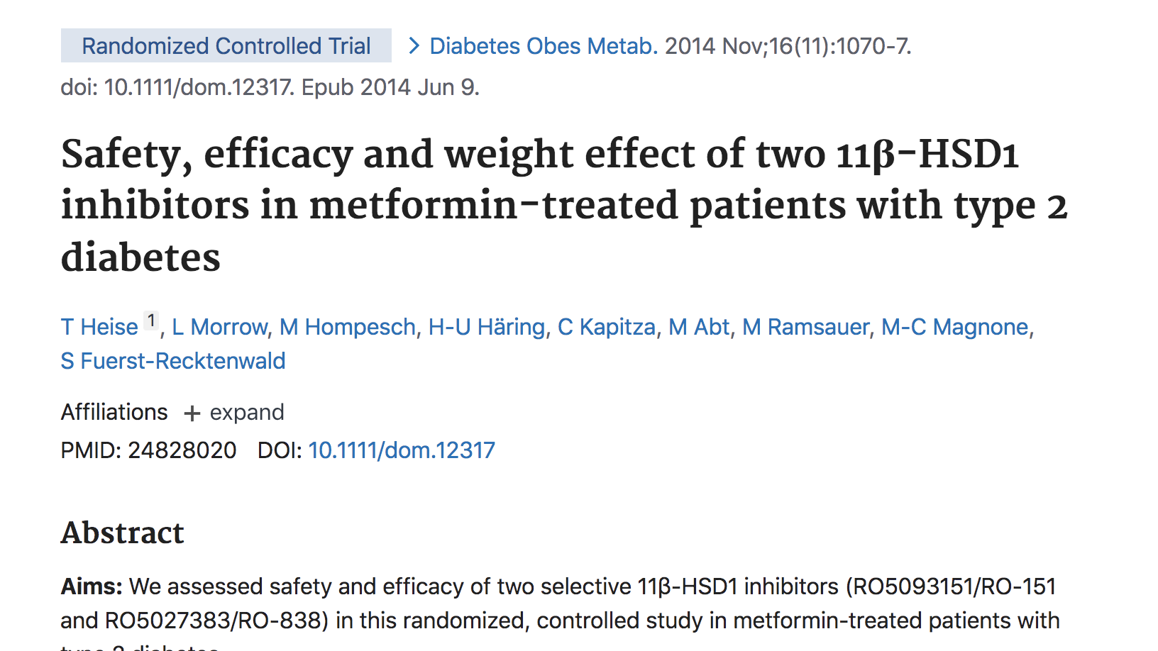 Safety, efficacy and weight effect of two 11β-HSD1 inhibitors in metformin-treated patients with type 2 diabetes thumbnail