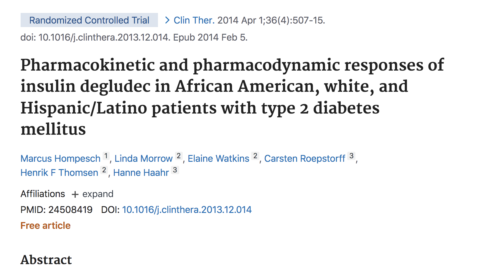 image of Pharmacokinetic and Pharmacodynamic Responses of Insulin Degludec in African American, White, and Hispanic/Latino Patients With Type 2 Diabetes Mellitus.