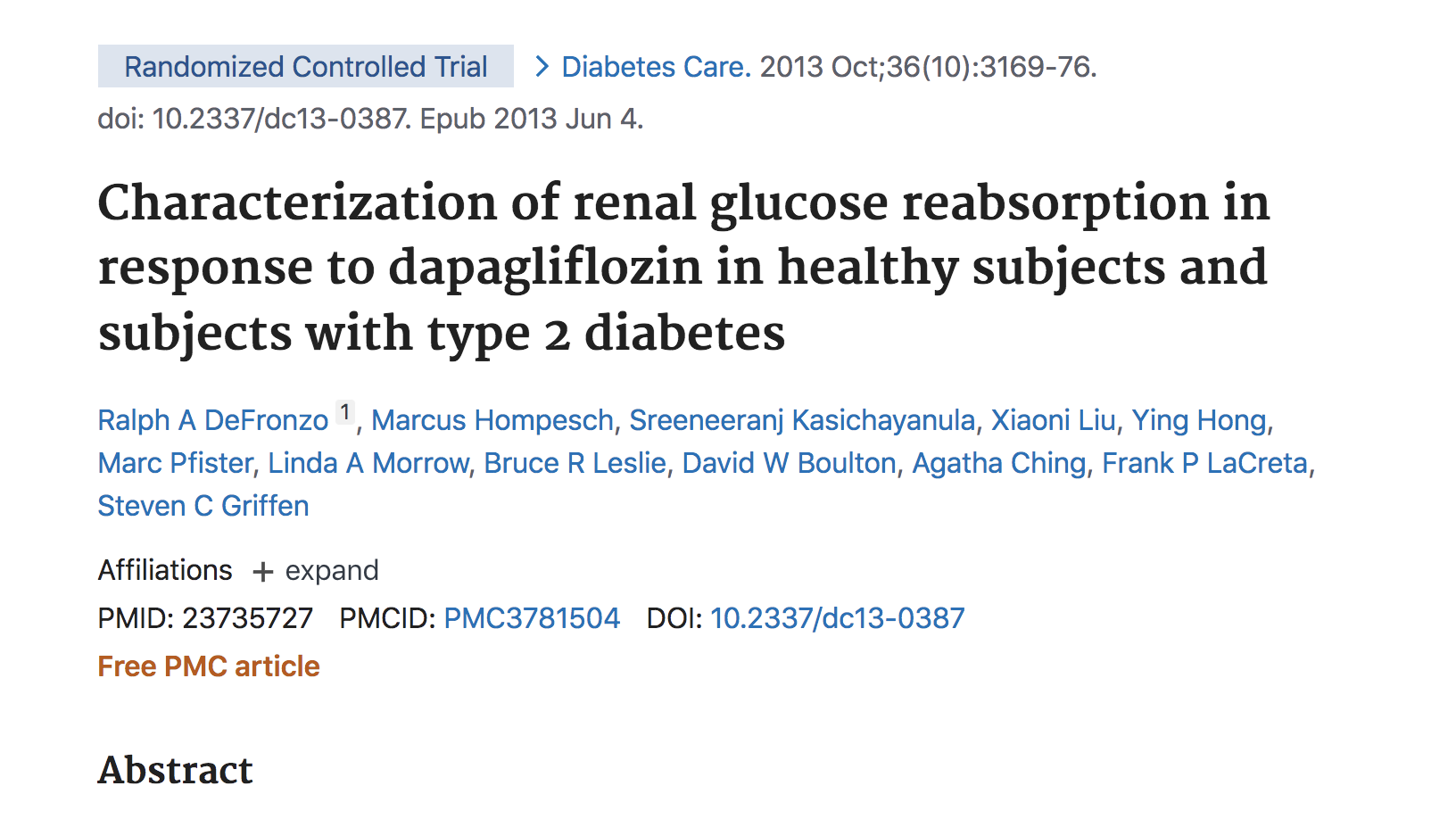 Characterization of renal glucose reabsorption in response to dapagliflozin in healthy subjects and subjects with type 2 diabetes thumbnail