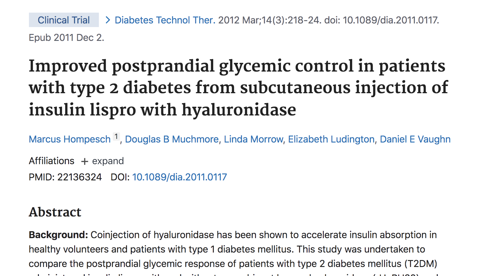 Improved postprandial glycemic control in patients with type 2 diabetes from subcutaneous injection of insulin lispro with hyaluronidase thumbnail