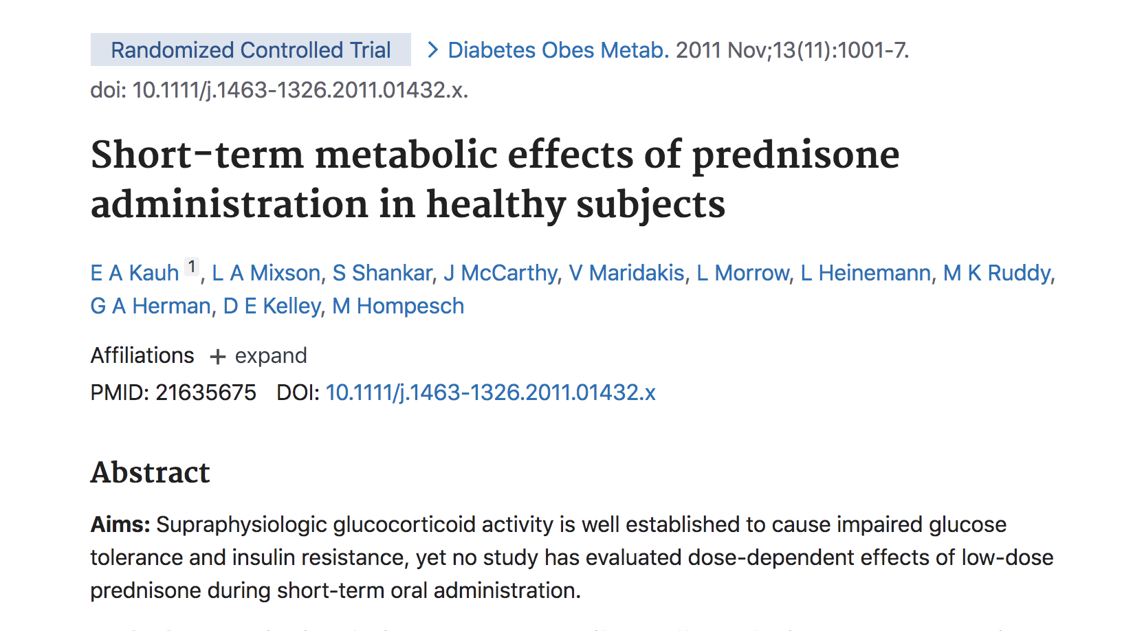 image of Short-term metabolic effects of prednisone administration in healthy subjects