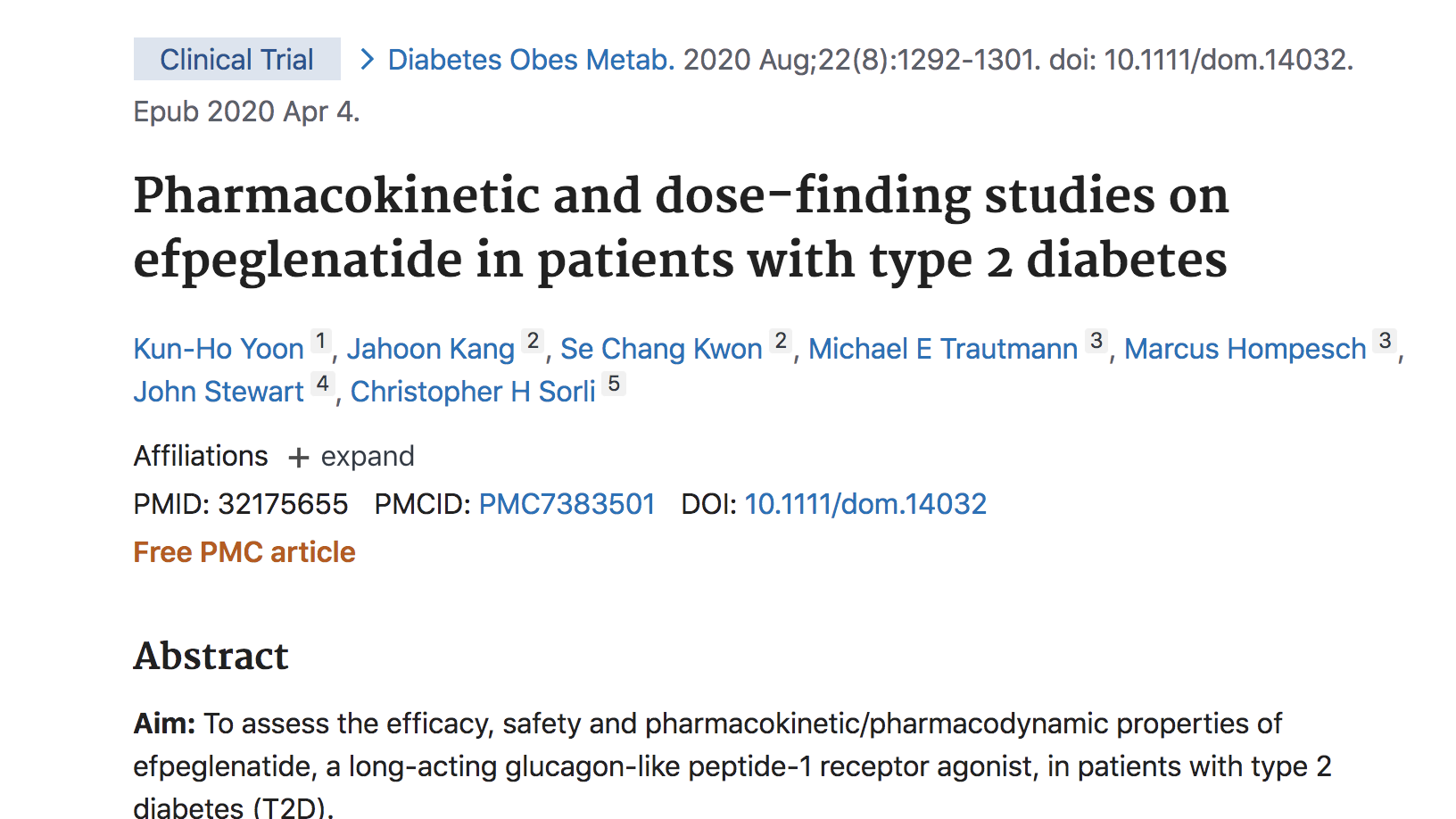 Pharmacokinetic and Dose-Finding Studies on Efpeglenatide in Patients With Type 2 Diabetes thumbnail