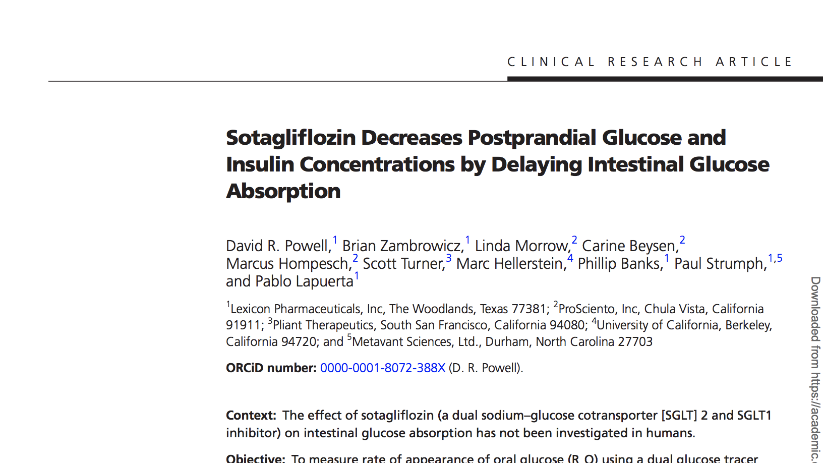 Sotagliflozin Decreases Postprandial Glucose and Insulin Concentrations by Delaying Intestinal Glucose Absorption thumbnail
