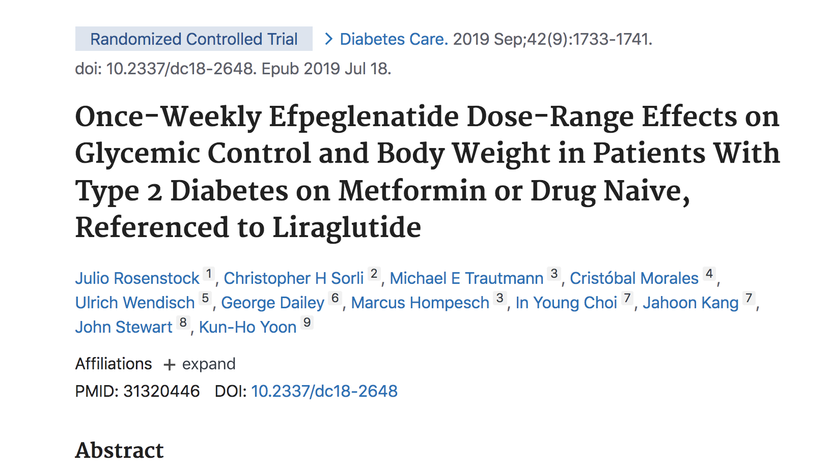 image of Once-Weekly Efpeglenatide Dose-Range Effects on Glycemic Control and Body Weight in Patients With Type 2 Diabetes on Metformin or Drug Naive, Referenced to Liraglutide