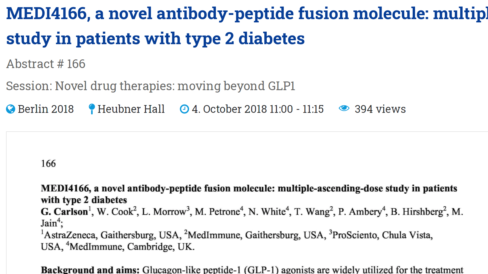 image of MEDI4166, a novel antibody-peptide fusion molecule: multiple-ascending-dose study in patients with type 2 diabetes