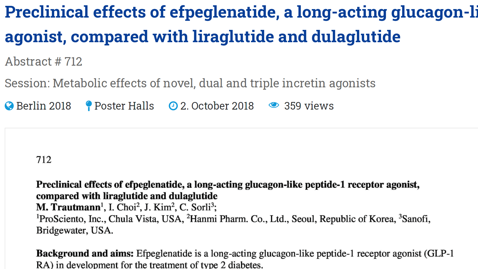 Preclinical effects of efpeglenatide, a long-acting glucagon-like peptide-1 receptor agonist, compared with liraglutide and dulaglutide thumbnail