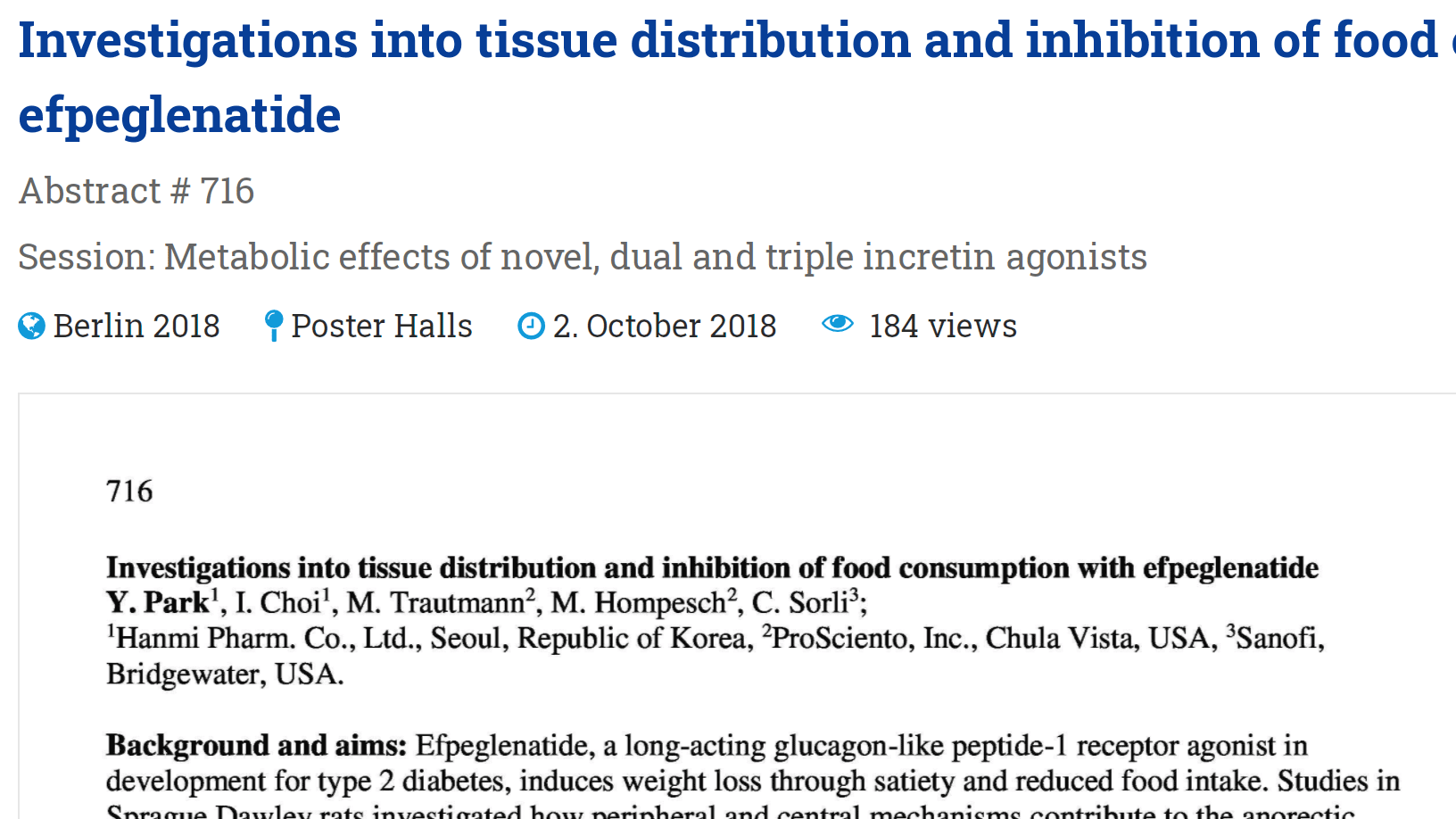 Investigations into Tissue Distribution and Inhibition of Food Consumption with Efpeglenatide thumbnail