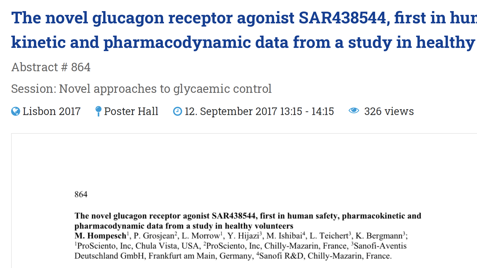 The novel glucagon receptor agonist SAR438544, first in human safety, pharmacokinetic and pharmacodynamic data from a study in healthy volunteers thumbnail