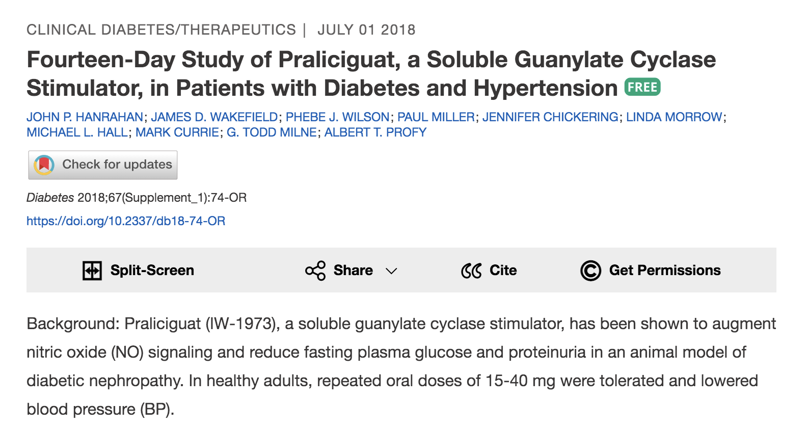 image of Fourteen-Day Study of Praliciguat, a Soluble Guanylate Cyclase Stimulator, in Patients with Diabetes and Hypertension