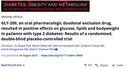 image of GLY-200, an oral pharmacologic duodenal exclusion drug, resulted in positive effects on glucose, lipids and bodyweight in patients with type 2 diabetes: Results of a randomized, double-blind placebo-controlled trial